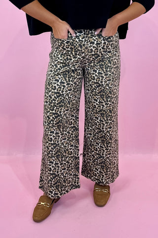 Stretch Twill Leopard Wide Leg Pants
