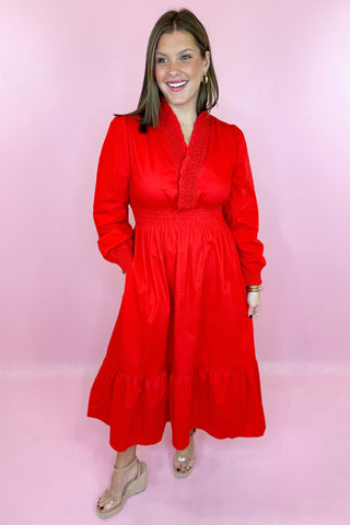 red midi dress