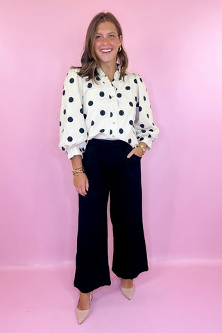 Black Working Overtime Wide Leg Cropped Pull On Pant Black