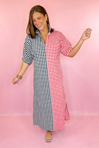  Blakely Midi Dress Red/Black Gingham