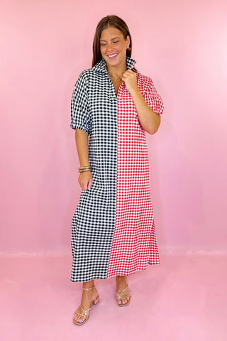  Blakely Midi Dress Red/Black Gingham