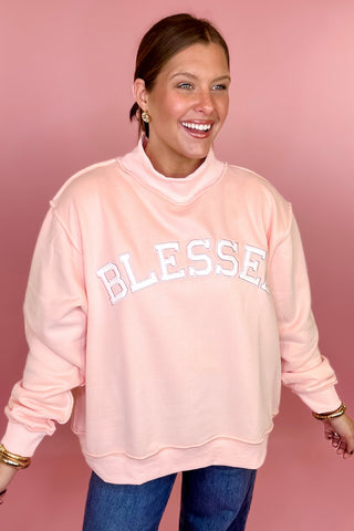 Blessed Mock Neck Sweatshirt - Pink