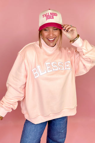 Blessed Mock Neck Sweatshirt Pink
