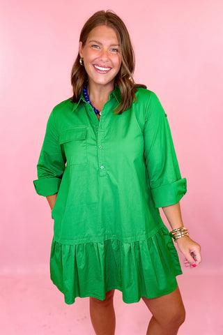 Blissful Dream Ruffle Hem Mini Dress Kelly Green