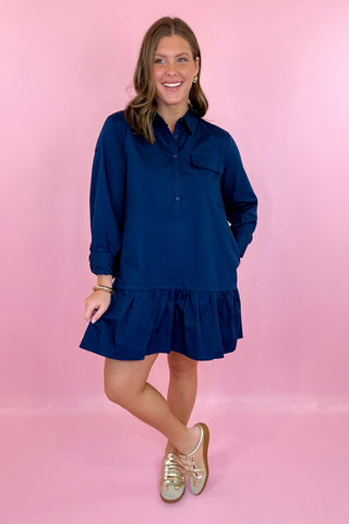 Ruffle Hem Mini Dress Navy