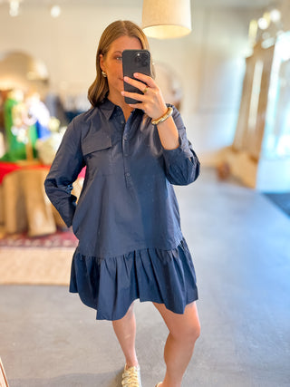 Ruffle Hem Mini Dress Navy