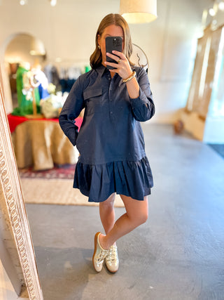 Ruffle Hem Mini Dress Navy