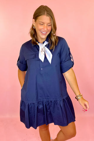 Ruffle Hem Mini Dress Navy