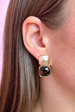 Tortoise Bold Square Stone Textured Earrings