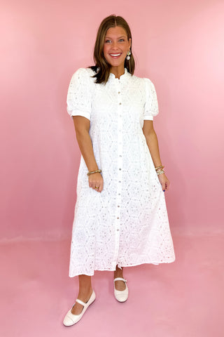  Eyelet Midi Dress White