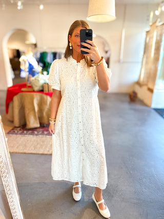 Eyelet Midi Dress White