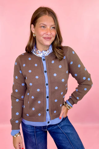 Brown Connect The Dots Polka Dot Cardigan Brown