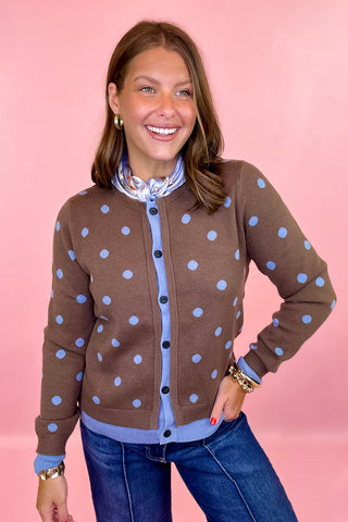 Brown Connect The Dots Polka Dot Cardigan Brown