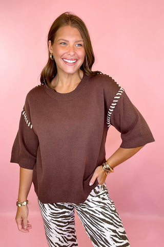 Brown The Perfect Introduction Short Sleeve Sweater Top Brown