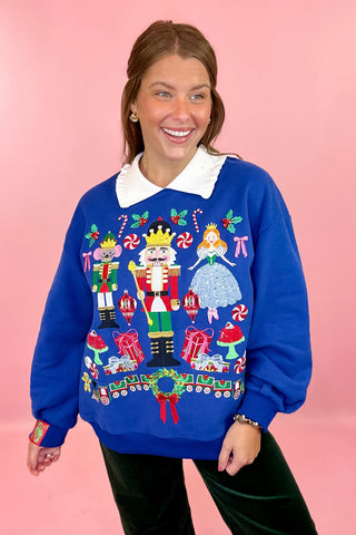 Queen Of Sparkles: Navy Collared Nutcracker Icon Sweatshirt