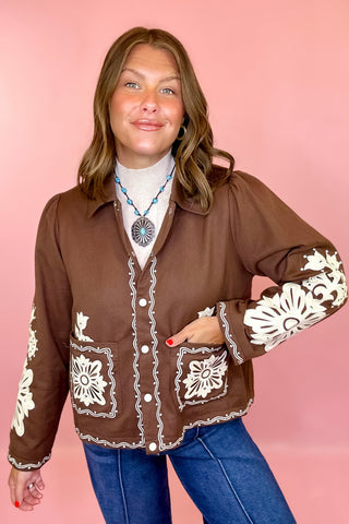Good Thinking Embroidered Jacket - Brown