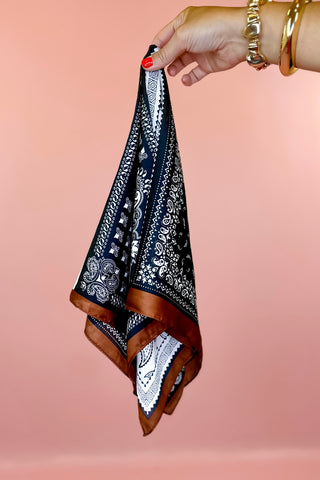 Paisley Print Bandana Scarf - Brown/Black