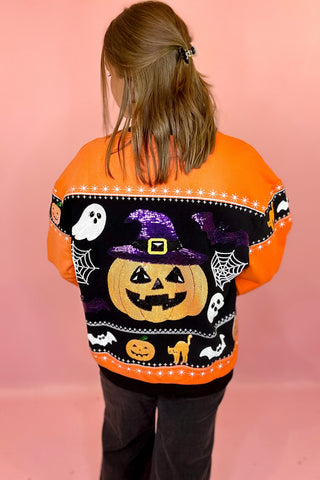Queen Of Sparkles: Stripe Colorblock Pumpkin Icon Sweatshirt