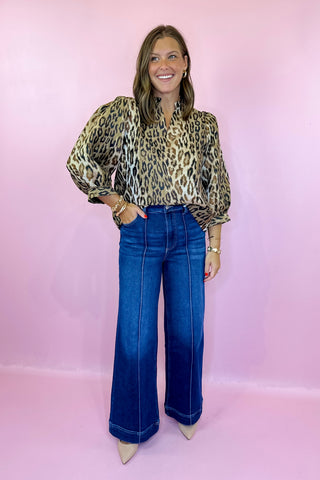 Margot Wide Leg Pintuck Denim Pants - Dark Wash