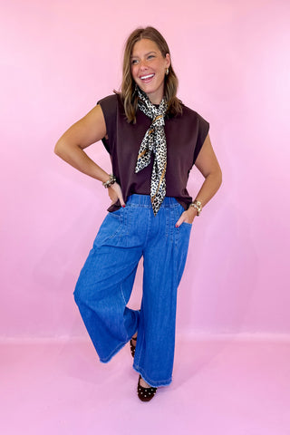 Pleated Front Pull On Pant - Denim