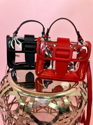 Toni Clear Flapover Crossbody Bag - Black