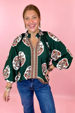 Garden Of Dreams Floral Top - Hunter Green