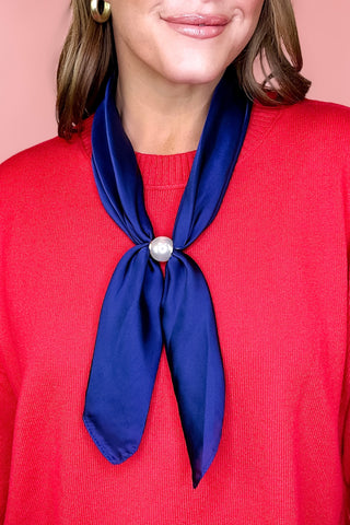 Accented Pearl Long Scarf Necklace - Navy
