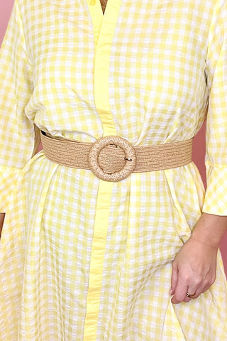 PLUS Size Circle Buckle Raffia Belt - Tan