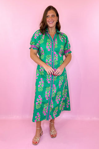 Free To Fly Floral Midi Dress - Green