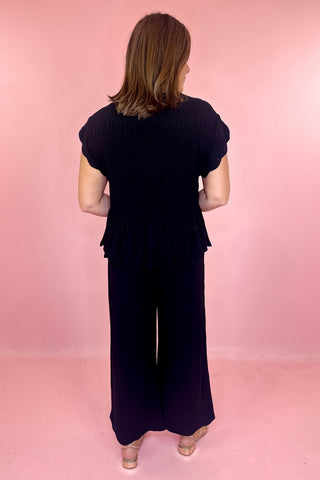 Feel The Breeze Scallop Linen Pant - Black