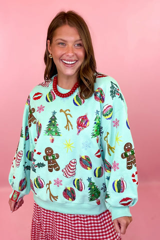 Queen Of Sparkles: Mint Multi Christmas Icons Sweatshirt