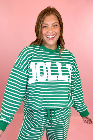 "Jolly" Cloud Knit Striped Sweater - Green/White