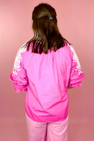 Calling For You Embroidered Top Pink
