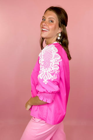 Calling For You Embroidered Top Pink