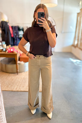 brown wide leg cuff jeans
