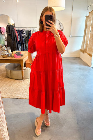 red midi dress