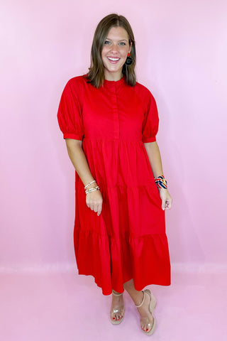 red midi dress