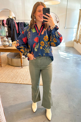 olive green flare jean