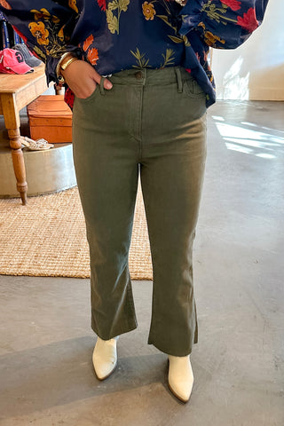 olive green flare jean