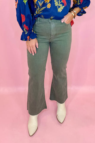 olive green flare jean