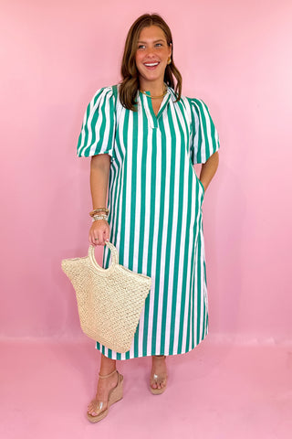 Caryn Lawn Cabana Stripe Maxi Dress Green