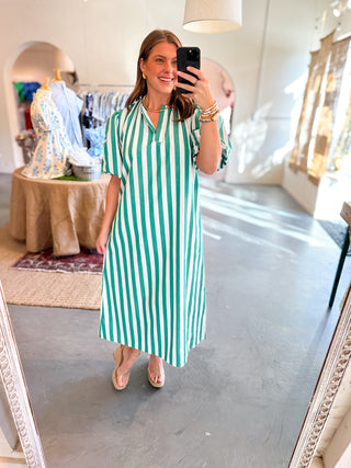 Caryn Lawn Cabana Stripe Maxi Dress Green