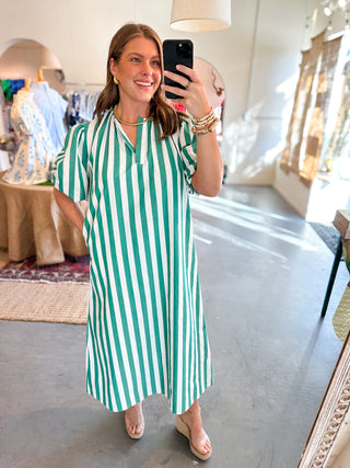 Caryn Lawn Cabana Stripe Maxi Dress Green