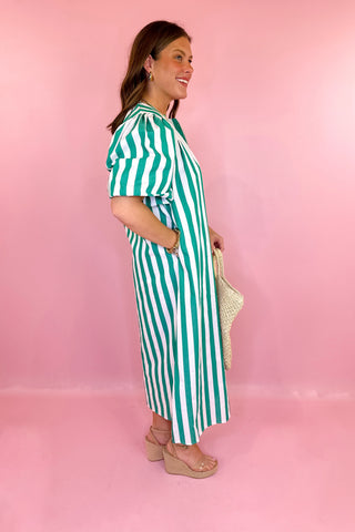 Caryn Lawn Cabana Stripe Maxi Dress Green