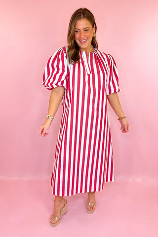 Caryn Lawn Cabana Stripe Maxi Dress Red