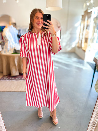 Caryn Lawn Cabana Stripe Maxi Dress Red