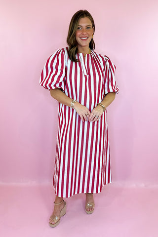 Caryn Lawn Cabana Stripe Maxi Dress Red