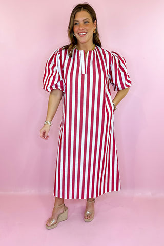 Caryn Lawn Cabana Stripe Maxi Dress Red