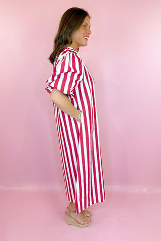 Caryn Lawn Cabana Stripe Maxi Dress Red