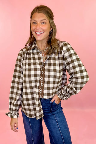 Flannel Gingham Top Brown